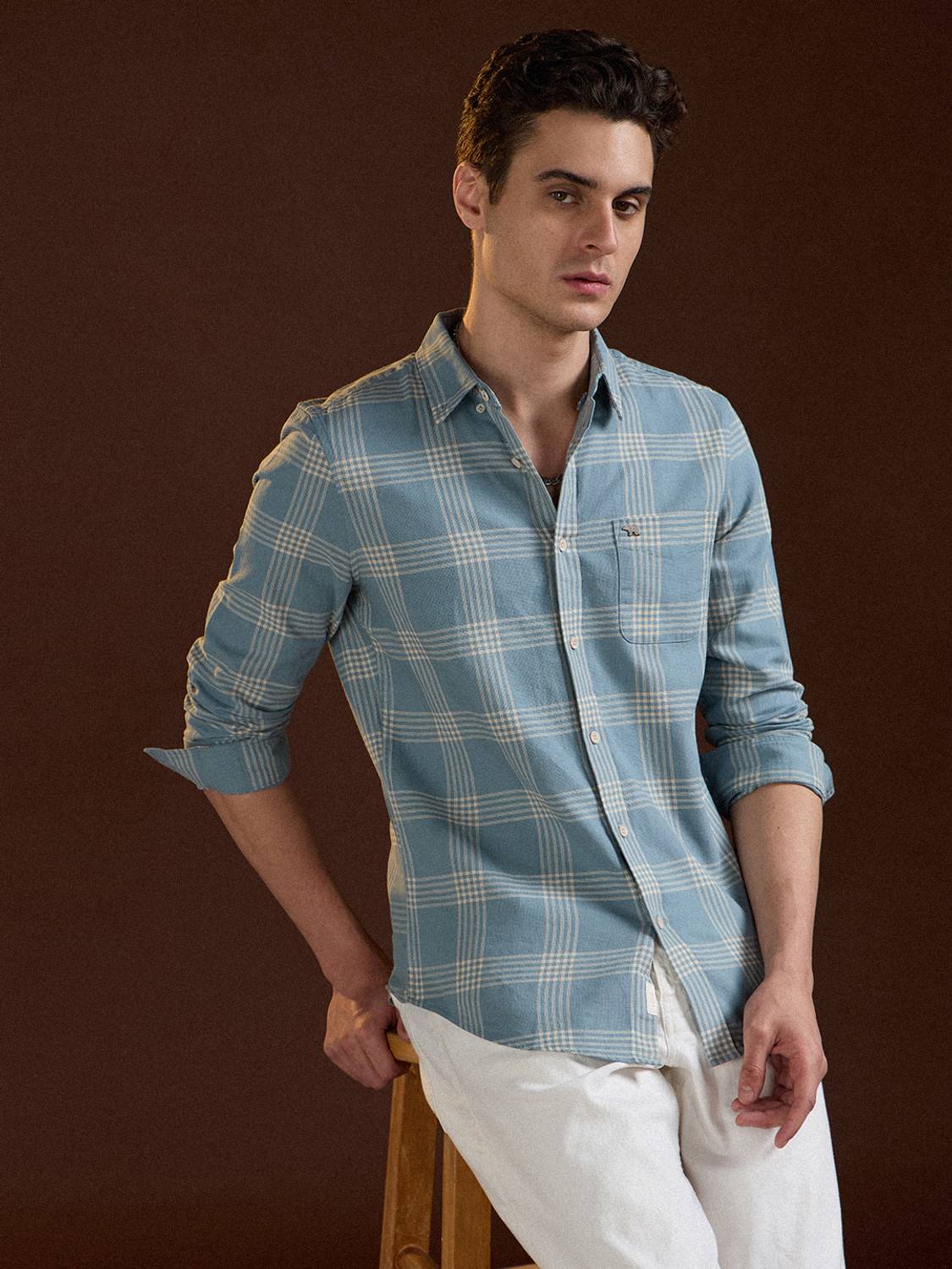 THE BEAR HOUSE Men Checkered Casual Blue Shirt