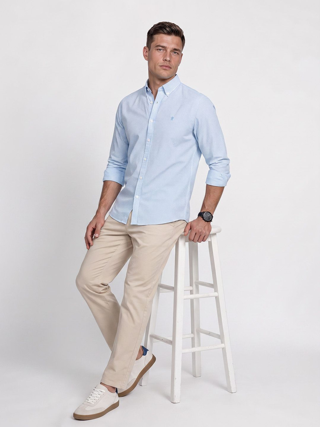 Image of French Connection Men Slim Fit Checkered Button Down Collar Casual Shirt