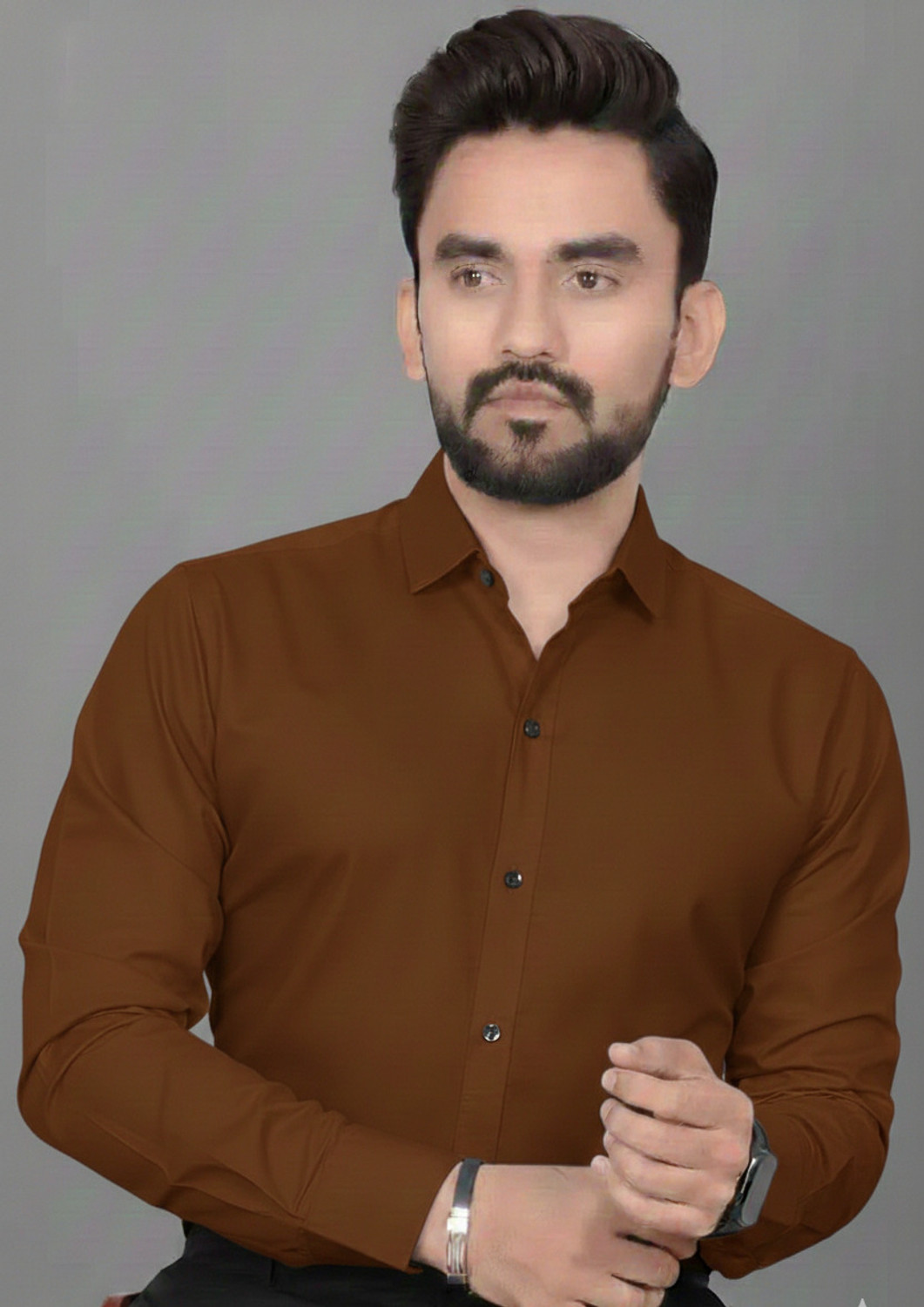 Image of CrisPet Men Solid Casual Brown Shirt