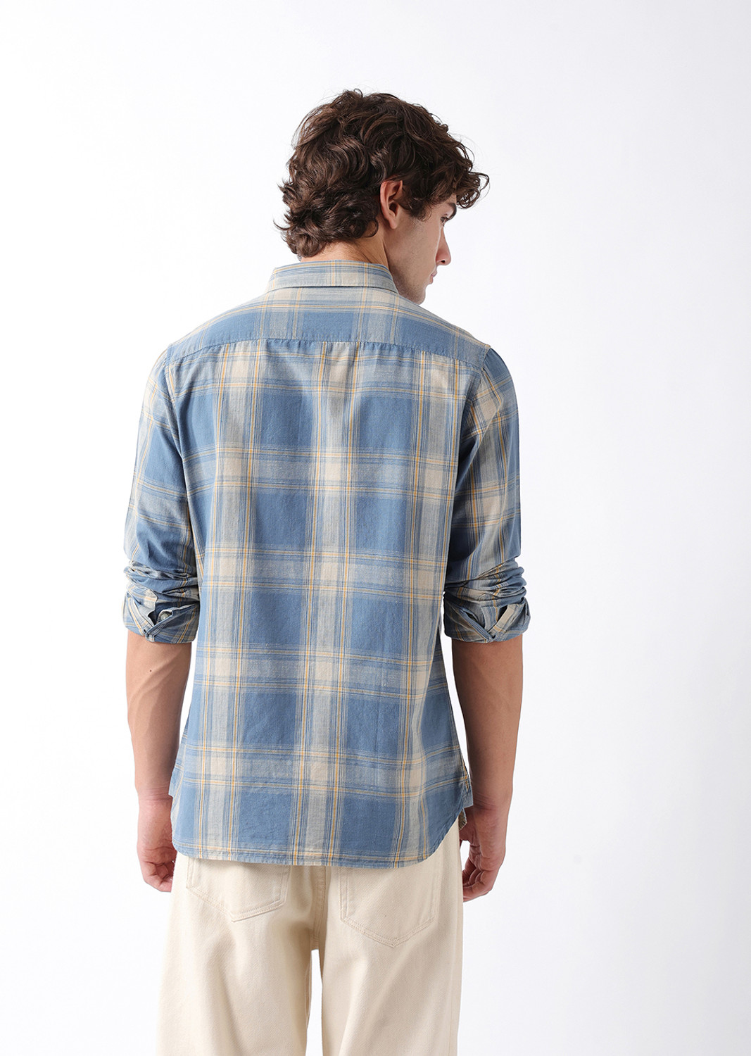 Image of THE BEAR HOUSE Men Checkered Casual Blue Shirt