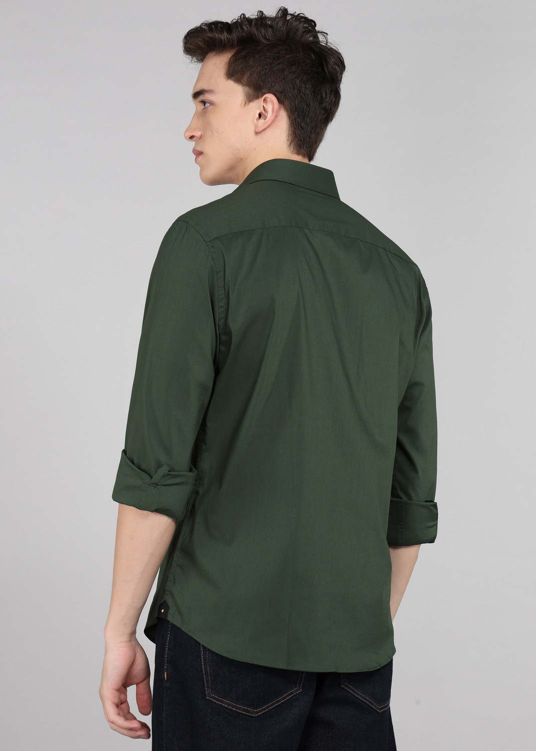 Image of RARE RABBIT Men Solid Casual Green Shirt
