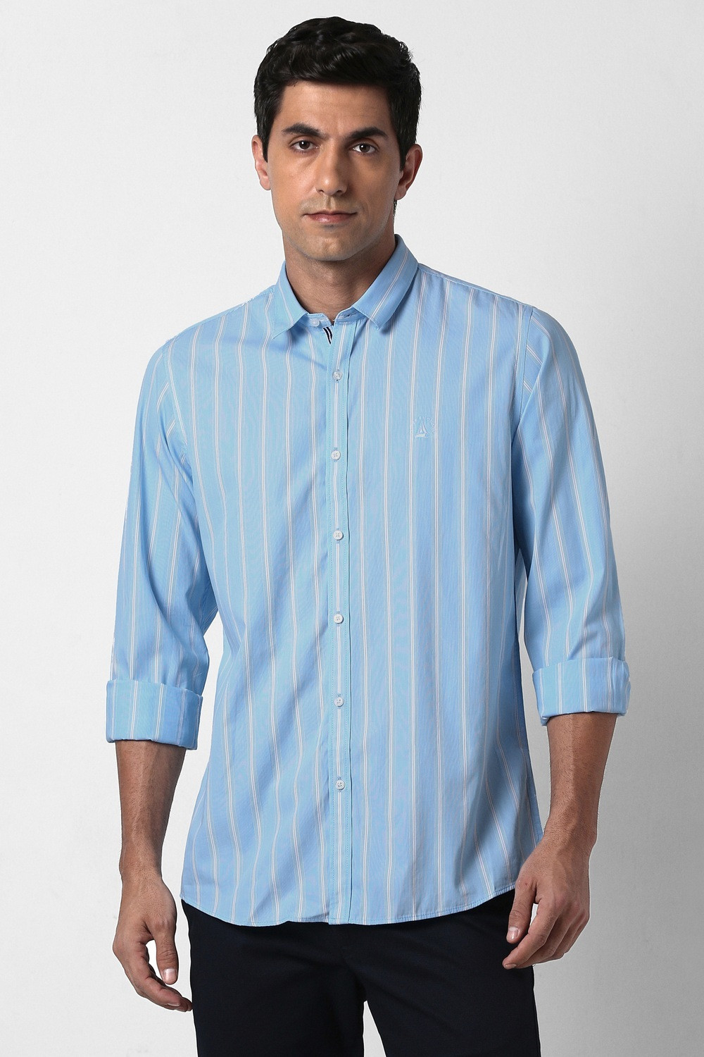Image of PETER ENGLAND Men Striped Casual Light Blue Shirt