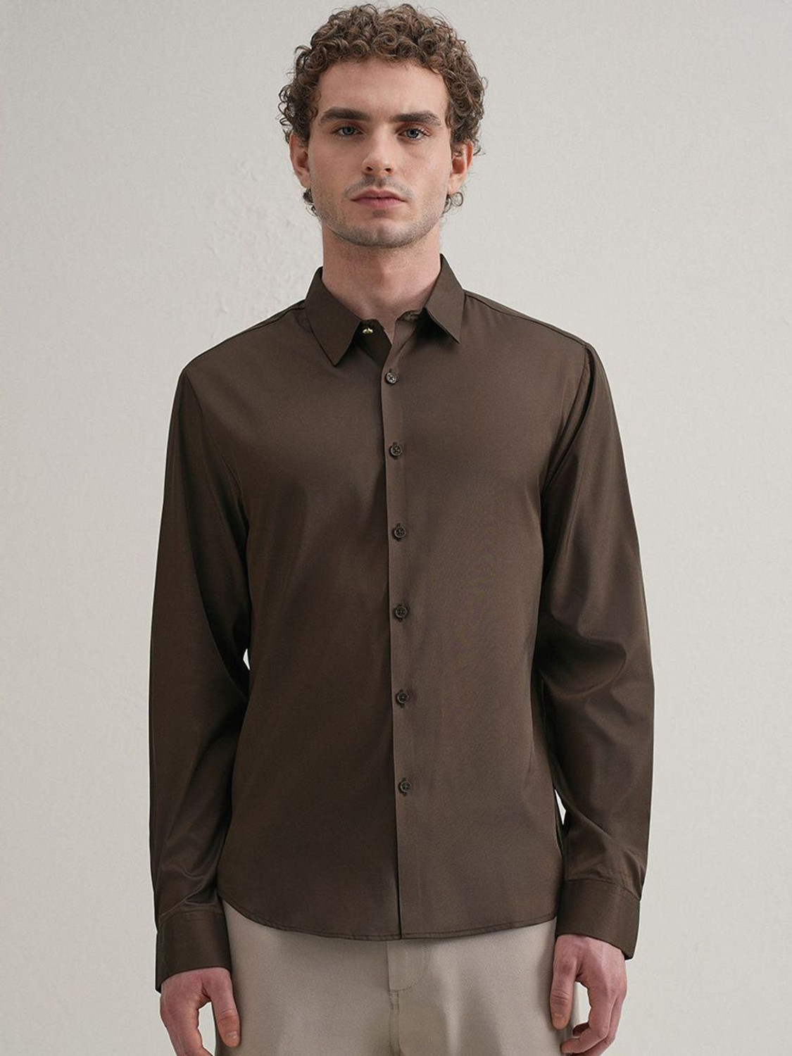 Image of Banana Club Men Solid Casual Brown Shirt
