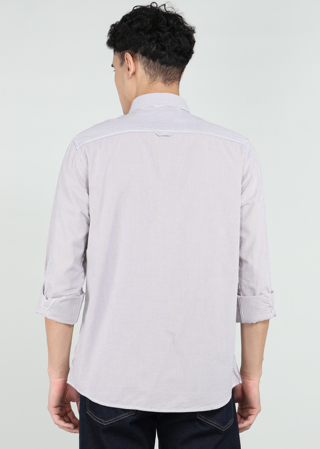 Image of INDIAN TERRAIN Men Striped Casual Brown Shirt