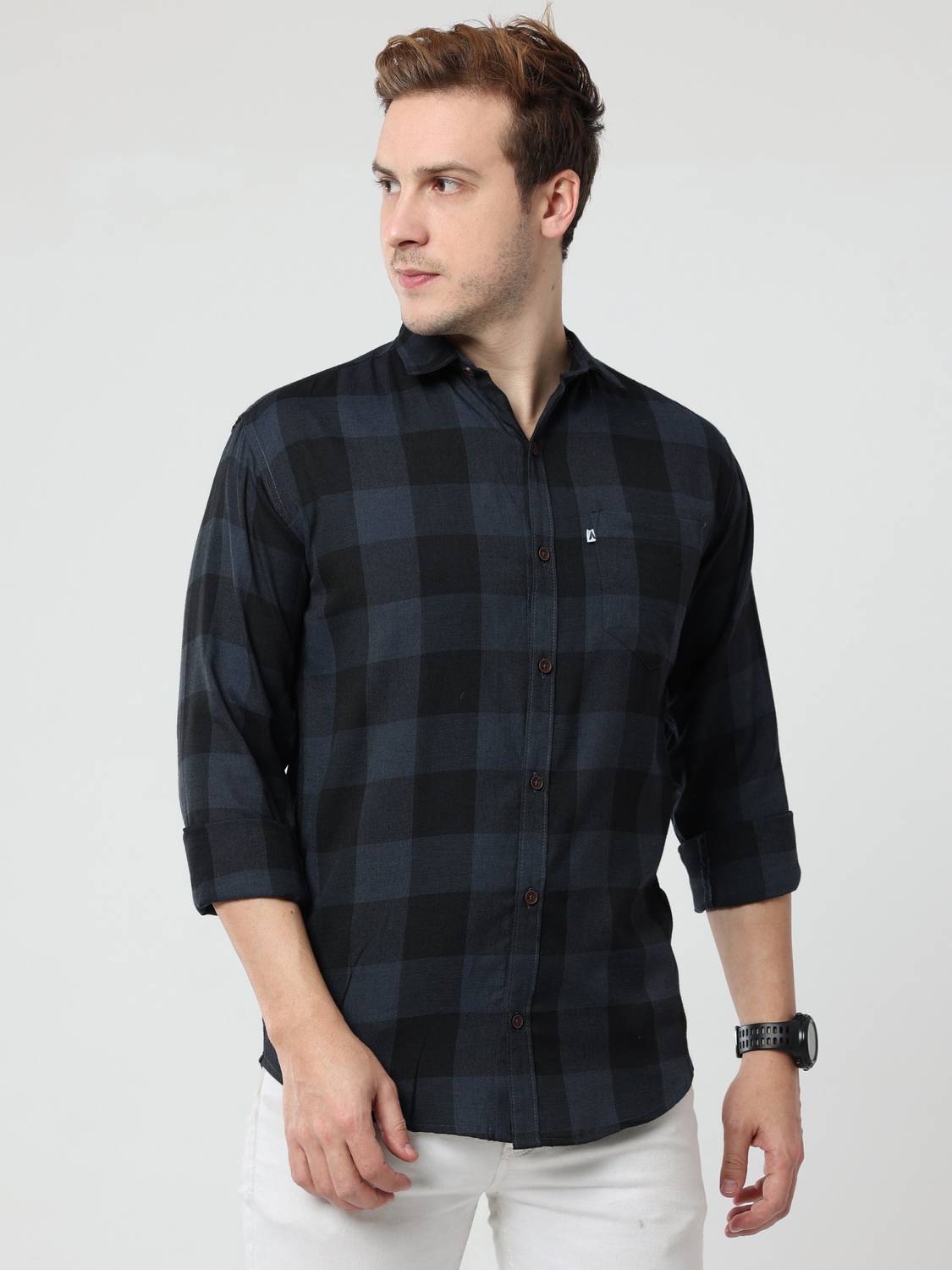 ALLWIN PAUL Men Regular Fit Checkered Cut Away Collar Casual Shir