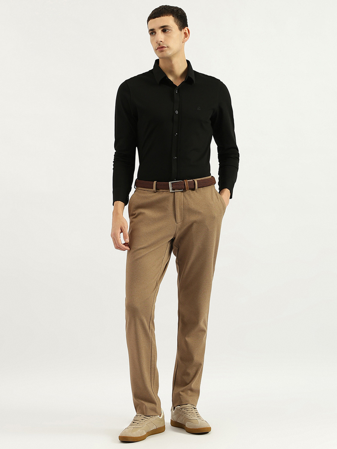 Image of United Colors of Benetton Men Solid Casual Black Shirt