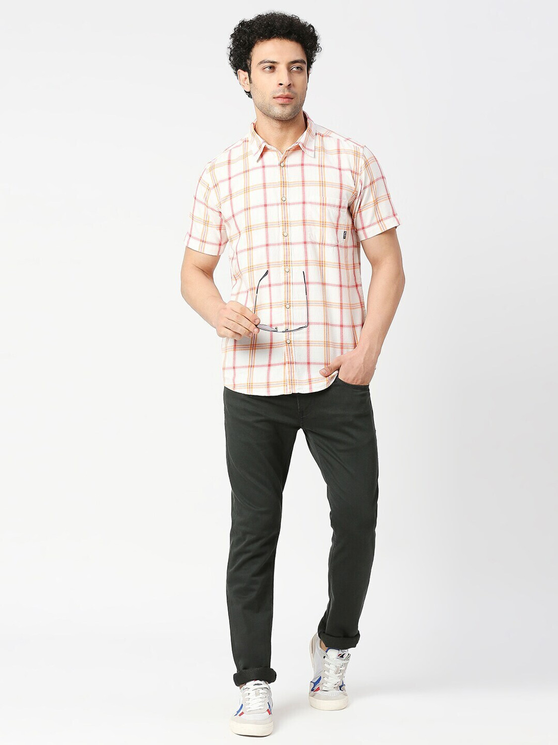 Image of Pepe Jeans Men Checkered Casual Orange Shirt