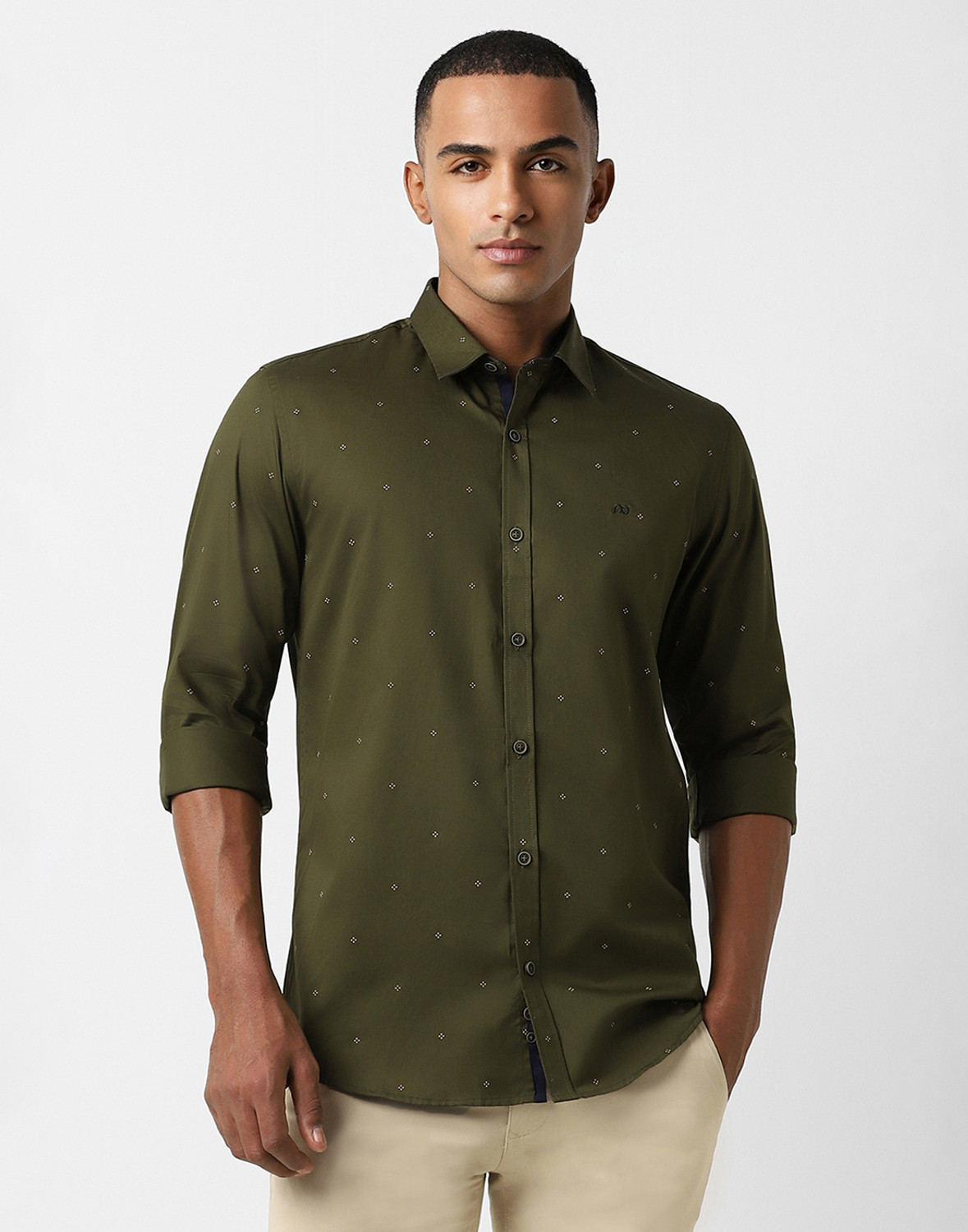 Image of PETER ENGLAND Men Printed Casual Green Shirt