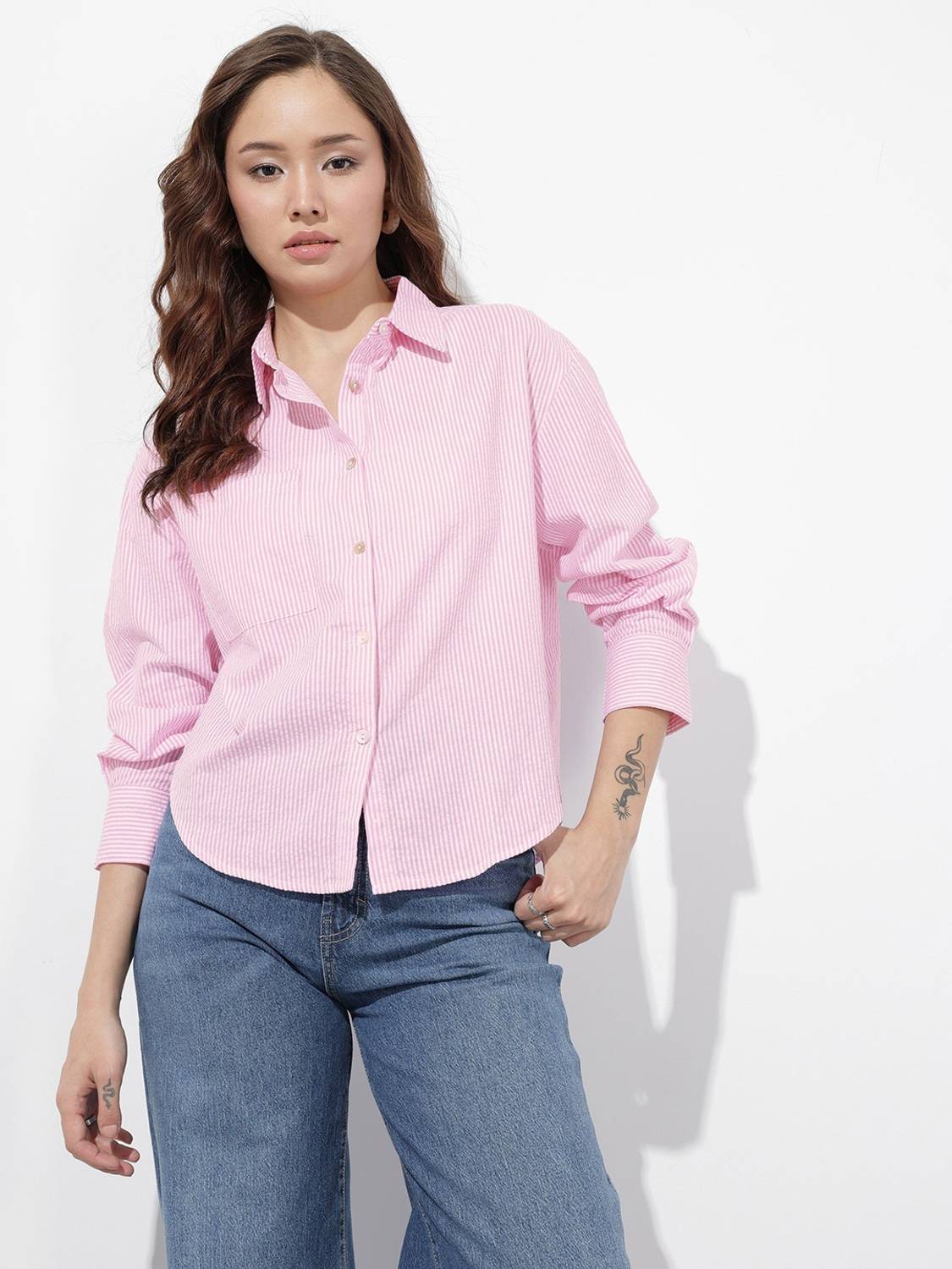 SRBCORPORATION Women Relaxed Fit Striped Shirt - Image 1