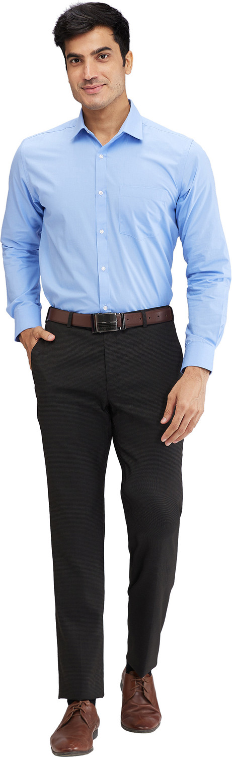 Image of PARK AVENUE Men Self Design Formal Blue Shirt