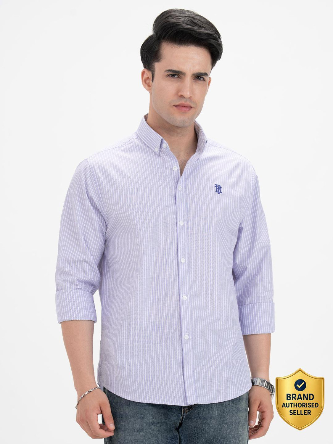 Image of RED TAPE Men Relaxed Fit Striped Button Down Collar Casual Shirt