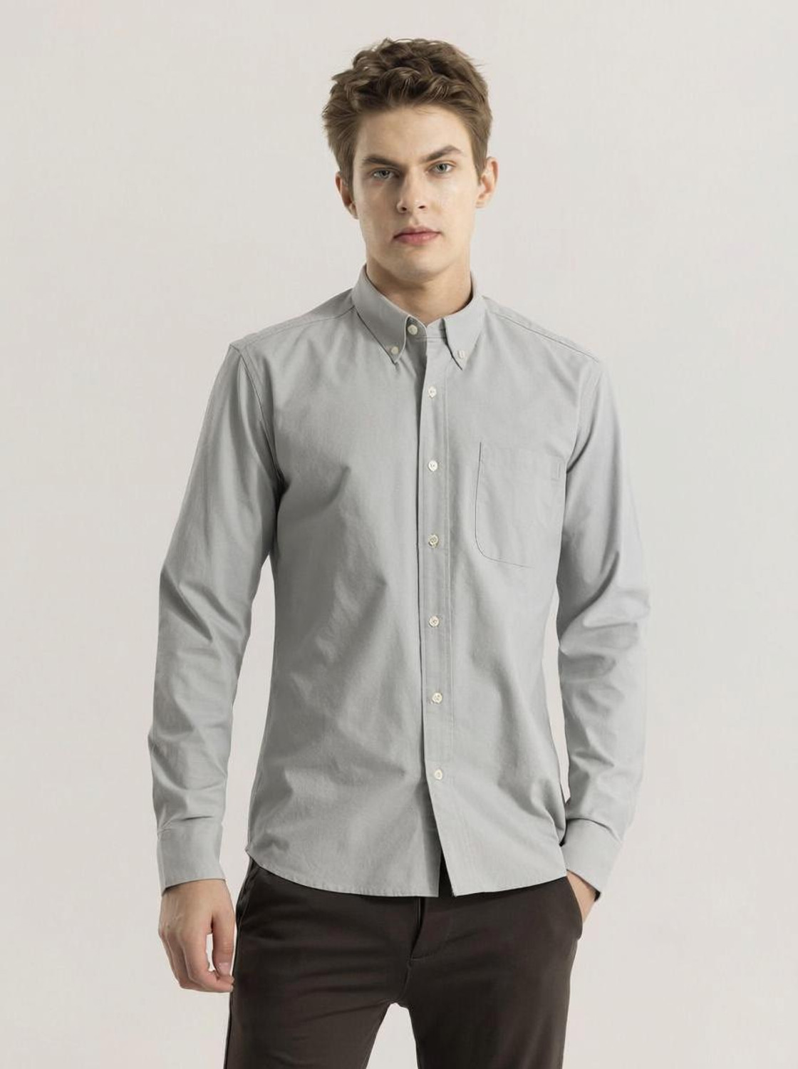 Image of Snitch Men Solid Casual Grey Shirt