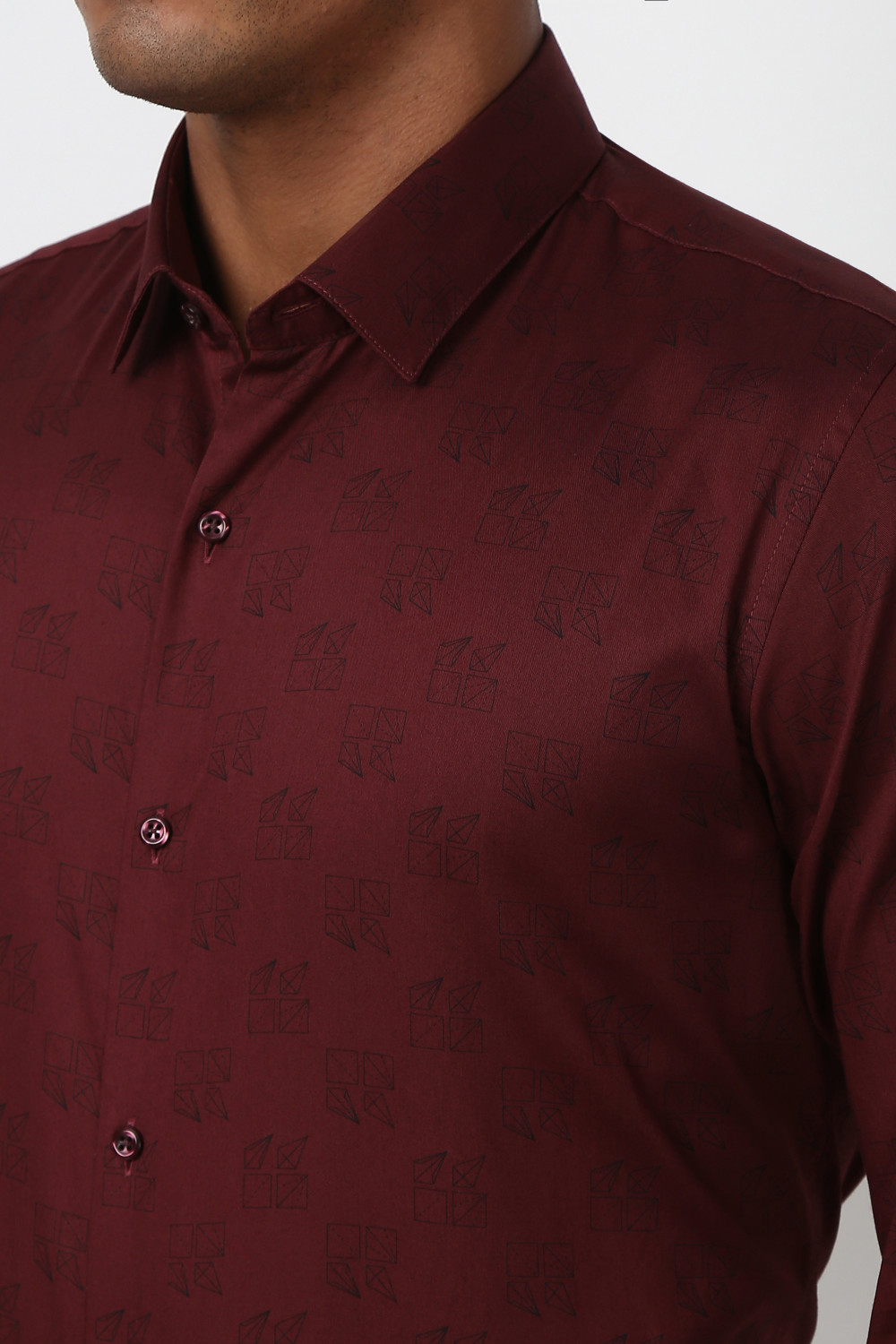 Image of PETER ENGLAND Men Printed Formal Maroon Shirt