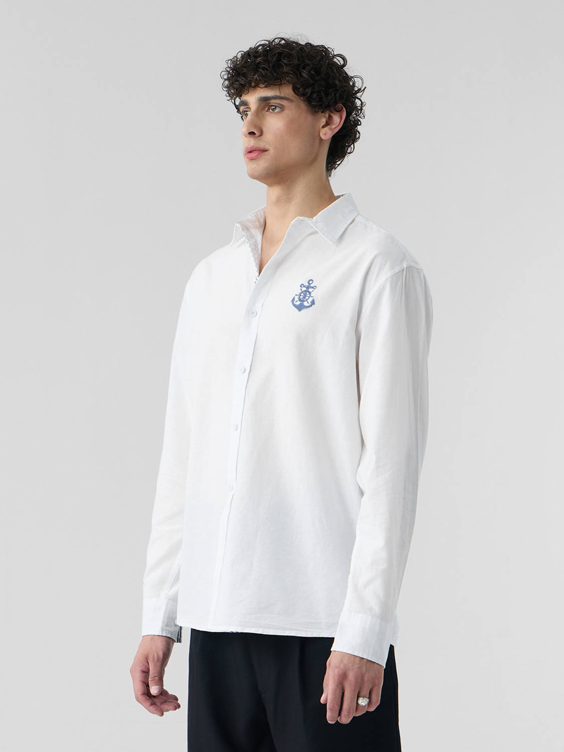 Image of The Souled Store Men Embroidered Casual White Shirt