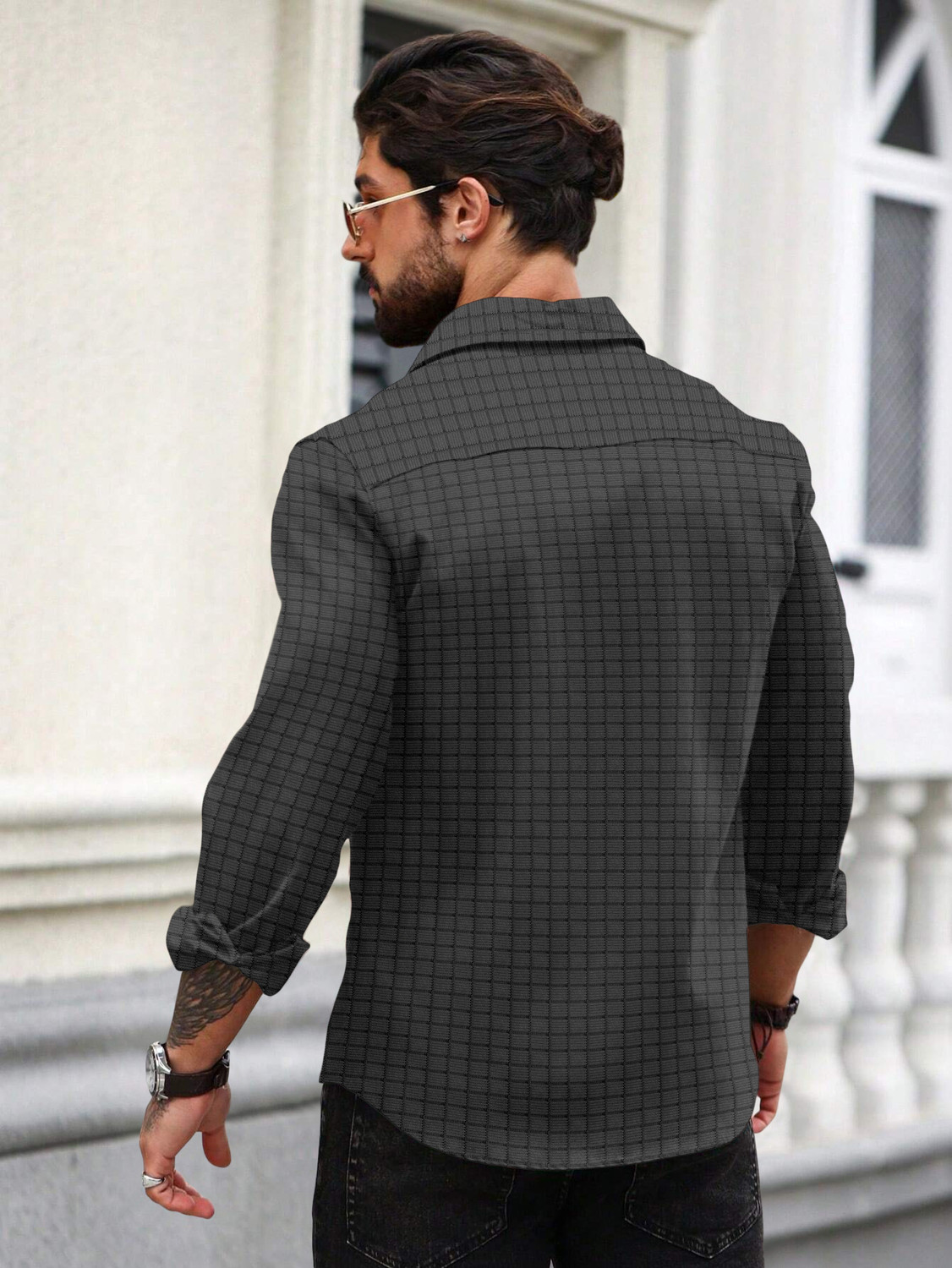 Image of VELLOSTA Men Checkered Casual Black Shirt