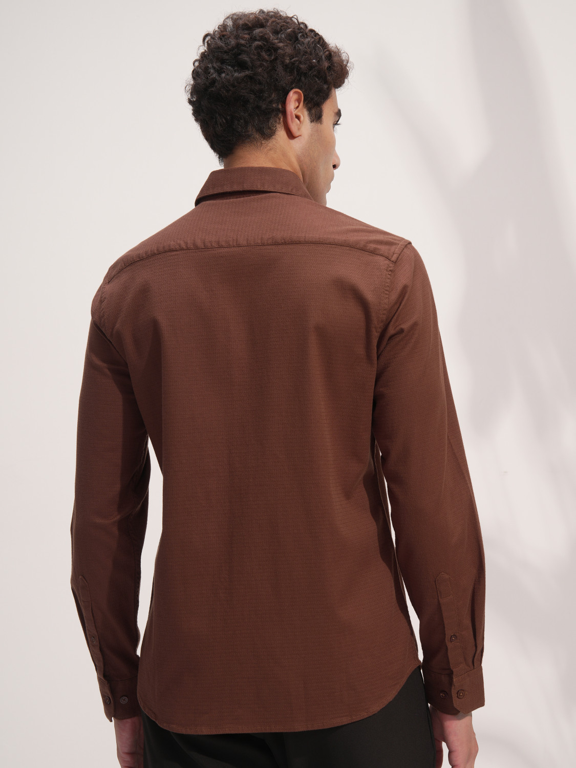 Image of HIGHLANDER Men Solid Casual Brown Shirt