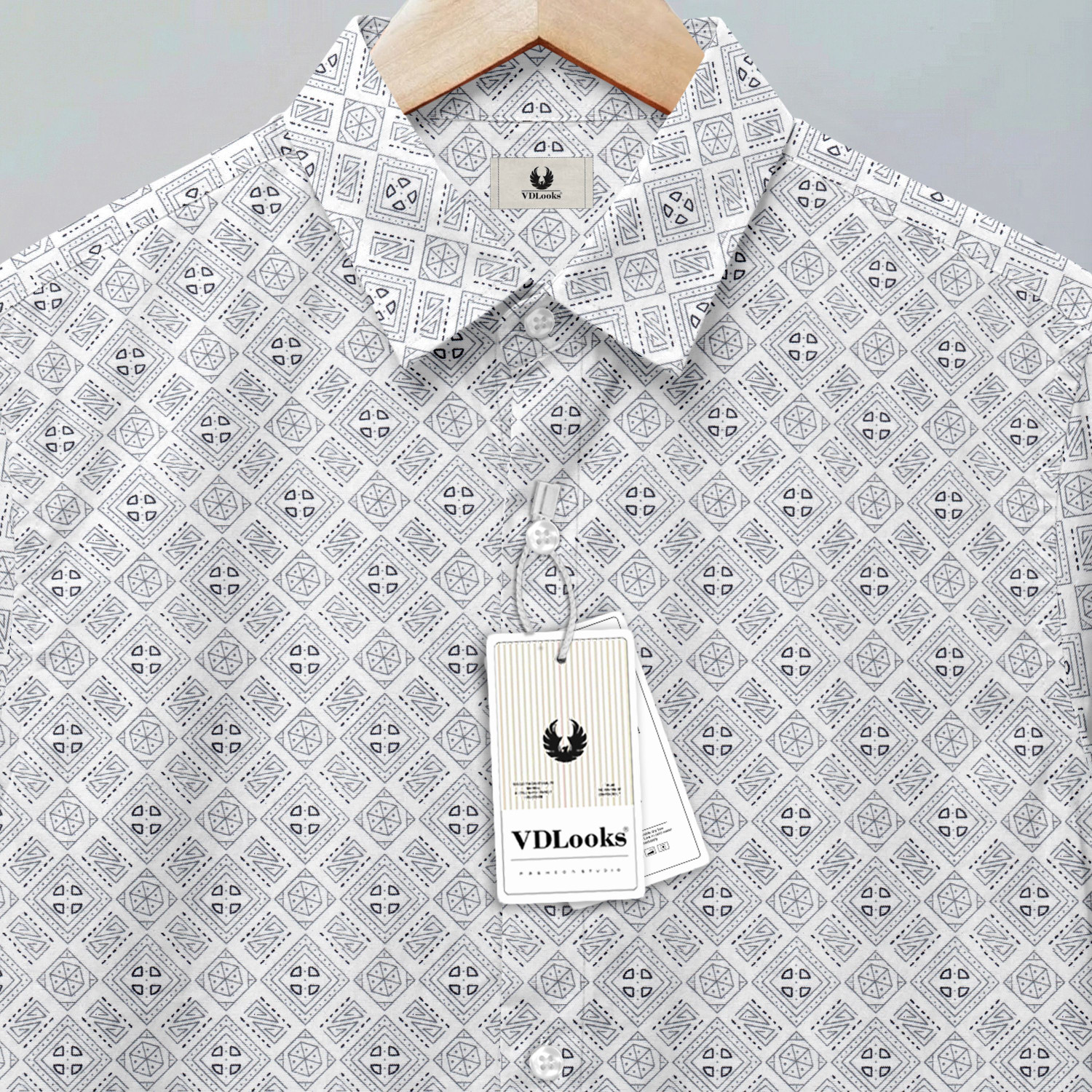 Image of VD Looks Men Printed Casual White Shirt