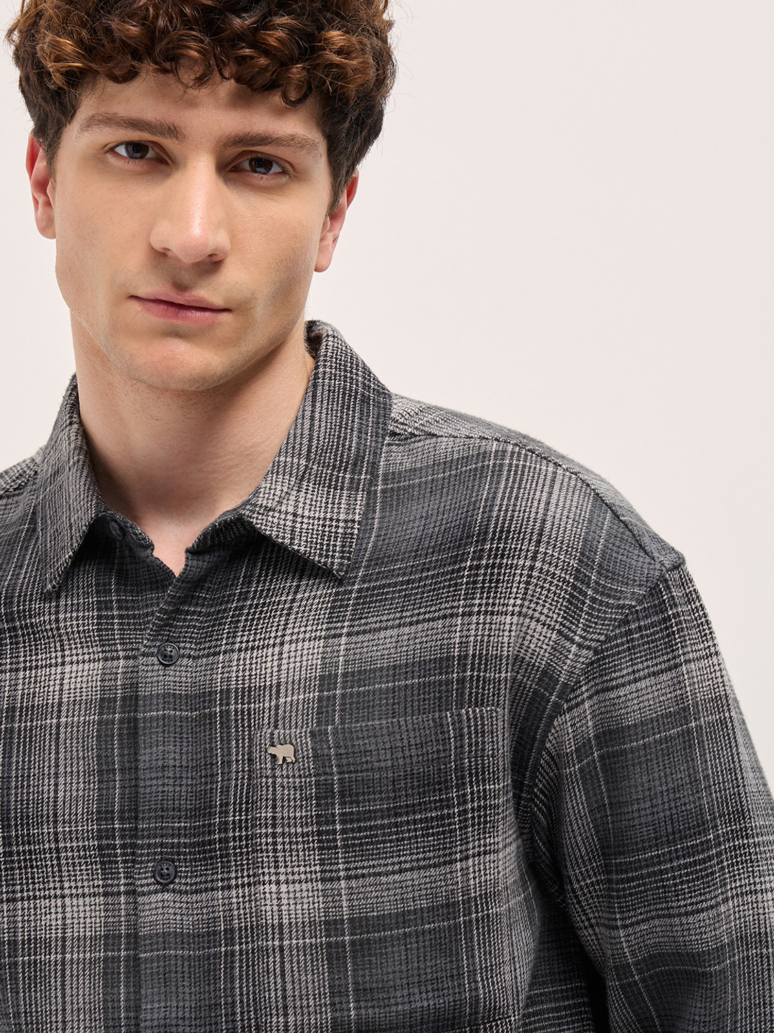 Image of THE BEAR HOUSE Men Checkered Casual Black Shirt
