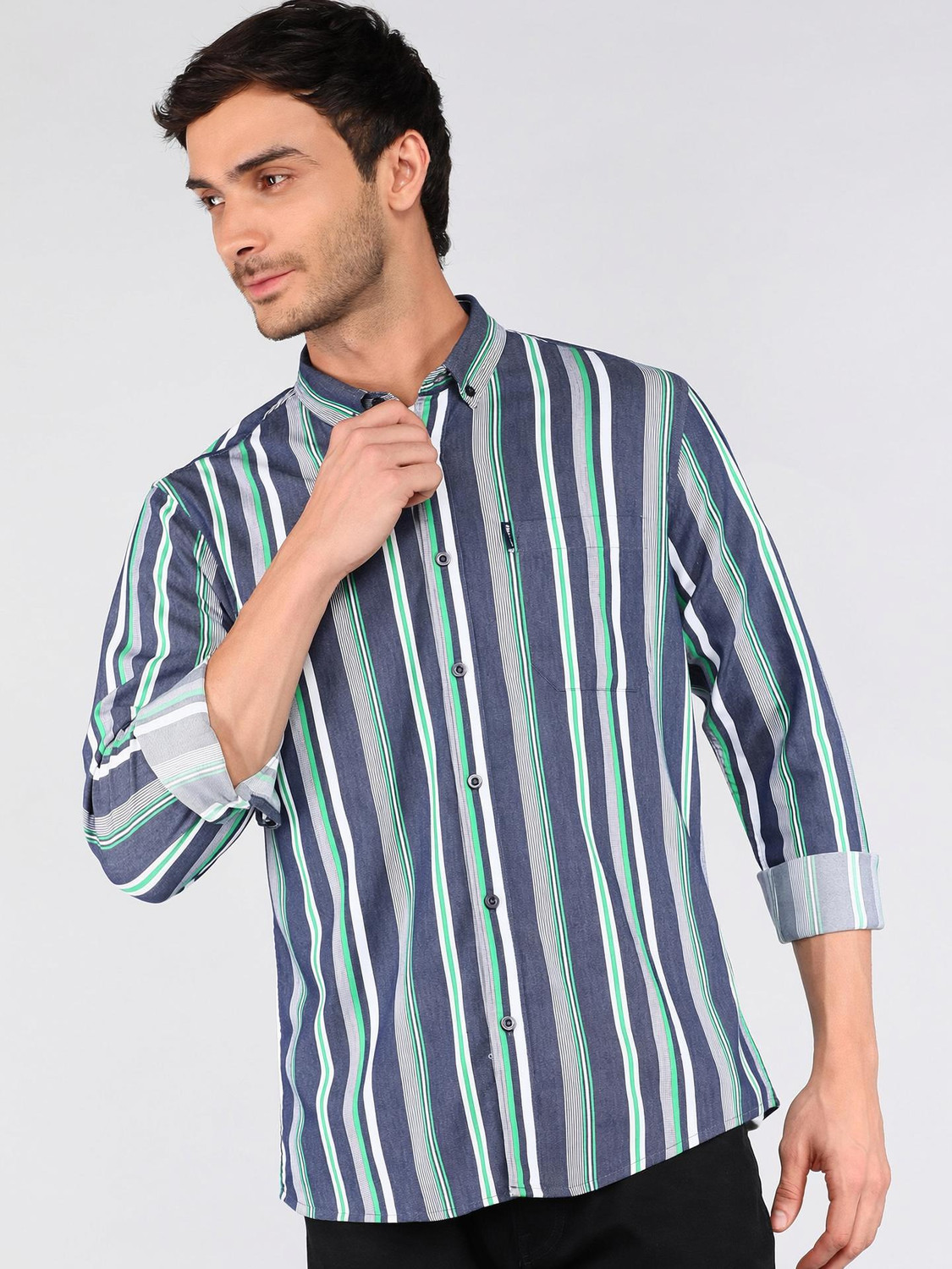 Image of PROVOGUE Men Striped Casual Multicolor Shirt