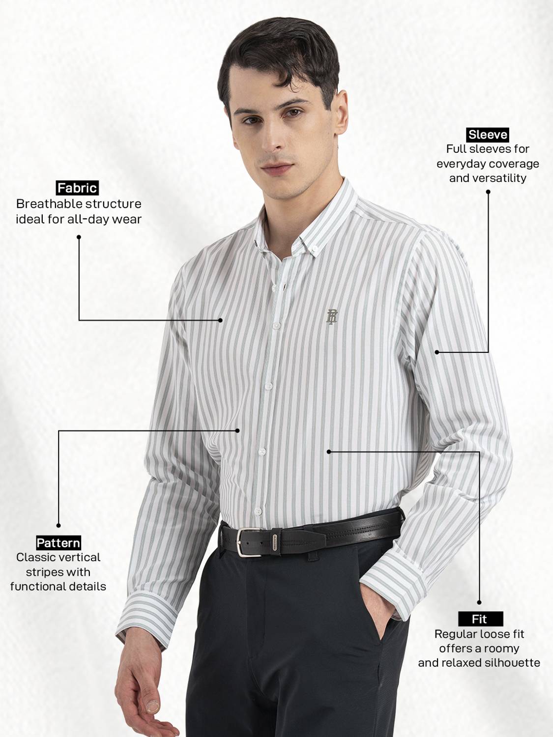 RED TAPE Men Striped Light Green, White Shirt - Image 2