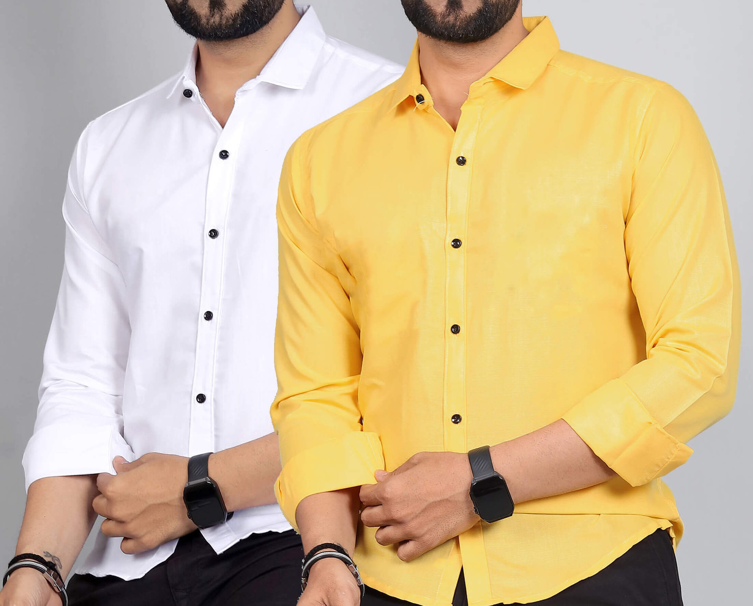 Image of Qlonz Store Men Solid Casual White, Yellow Shirt