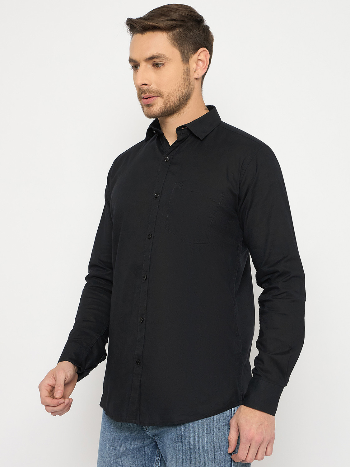 Image of DUKE Men Solid Casual Black Shirt