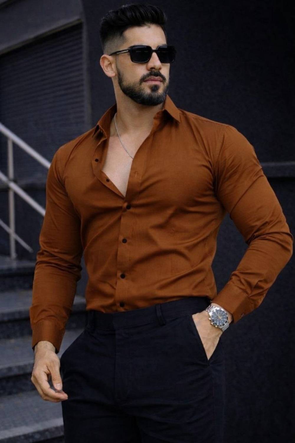 JCOSTA Men Solid Casual Brown Shirt - Image 3