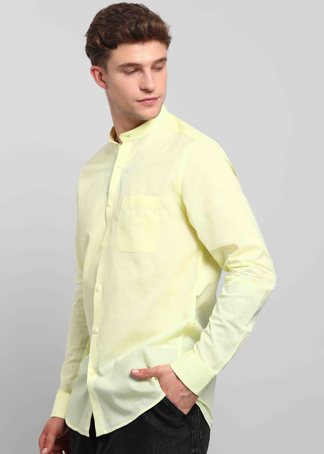 Image of INTEGRITI Men Solid Casual Yellow Shirt