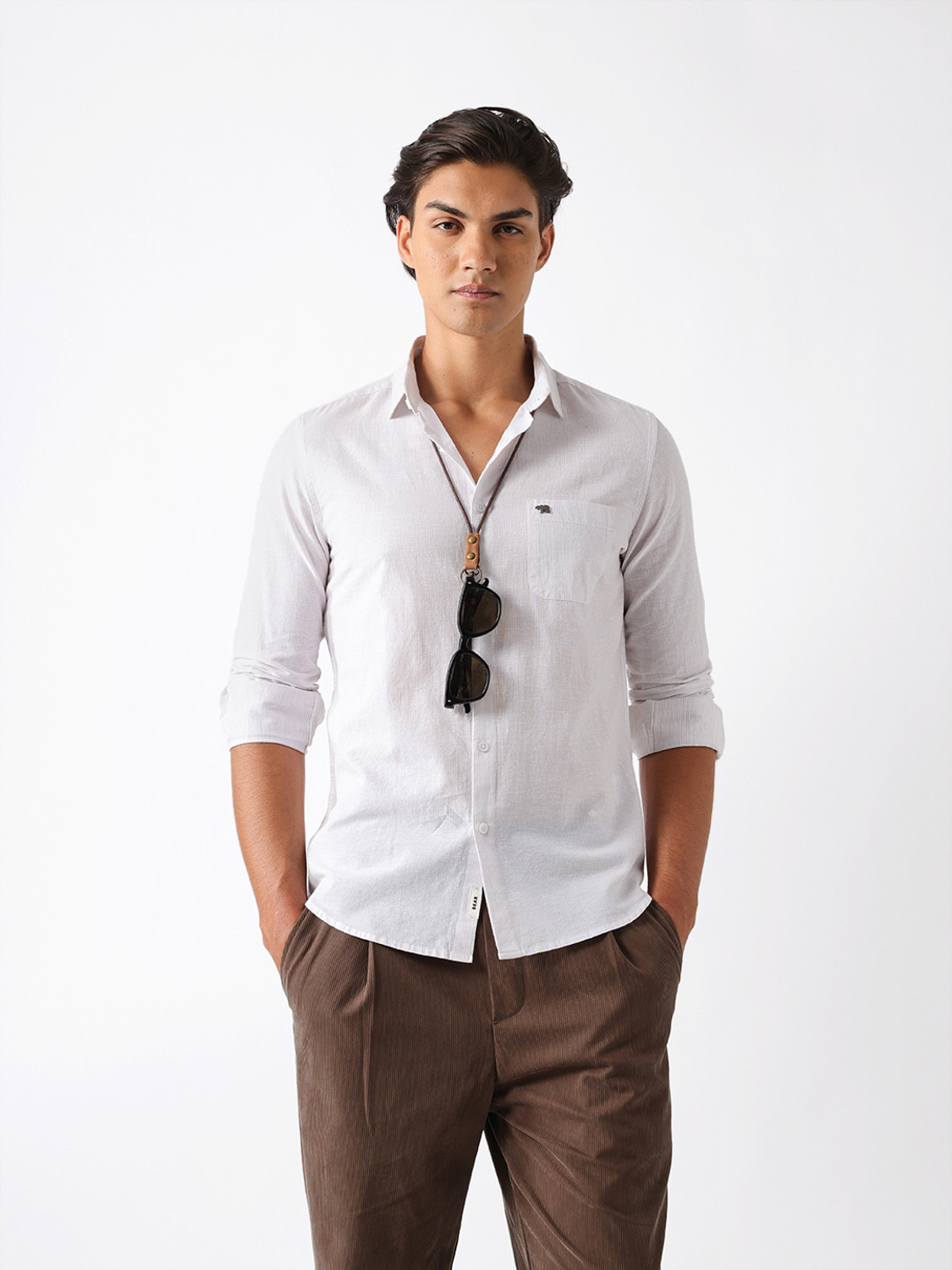 Image of THE BEAR HOUSE Men Solid Casual White Shirt