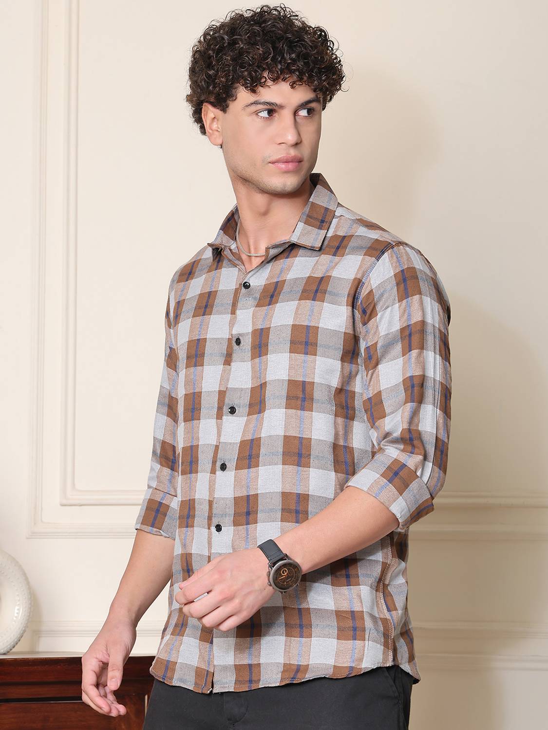 METRONAUT Men Brown Checkered Casual Shirt - Image 3