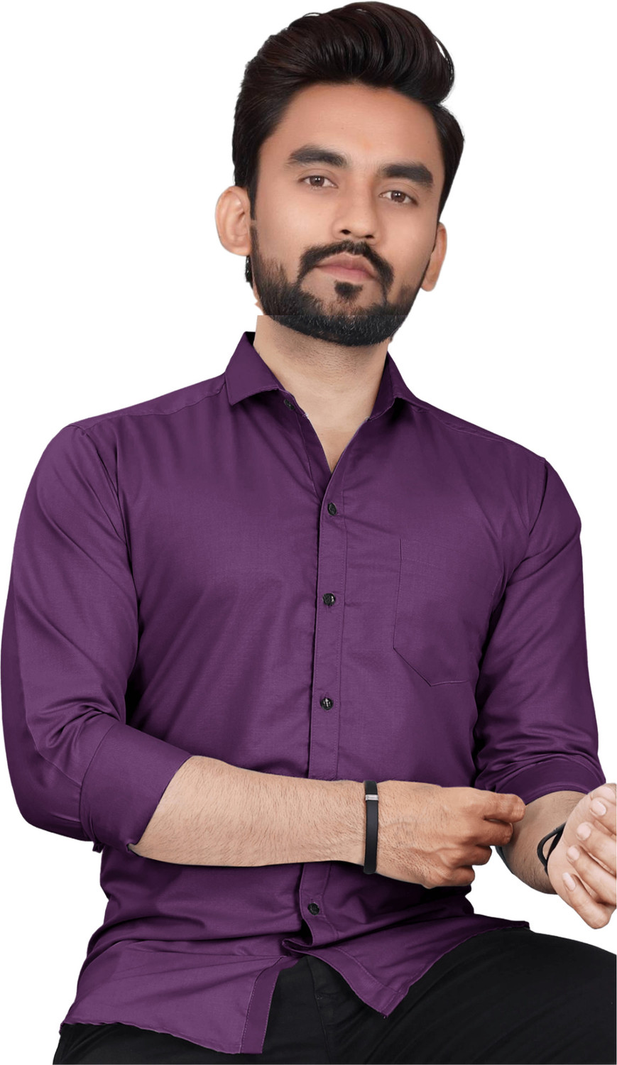 Image of VC Fashion Men Solid Formal Purple Shirt