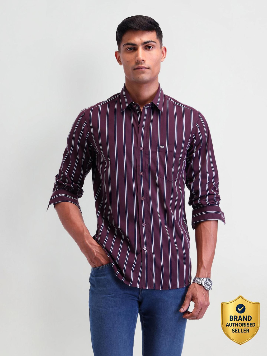 Arrow Sport Men Striped Casual Red Shirt