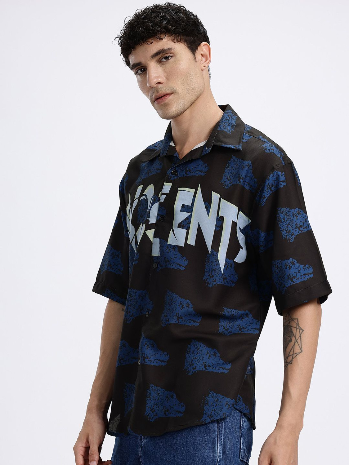 Image of Glitchez Men Printed Casual Black Shirt