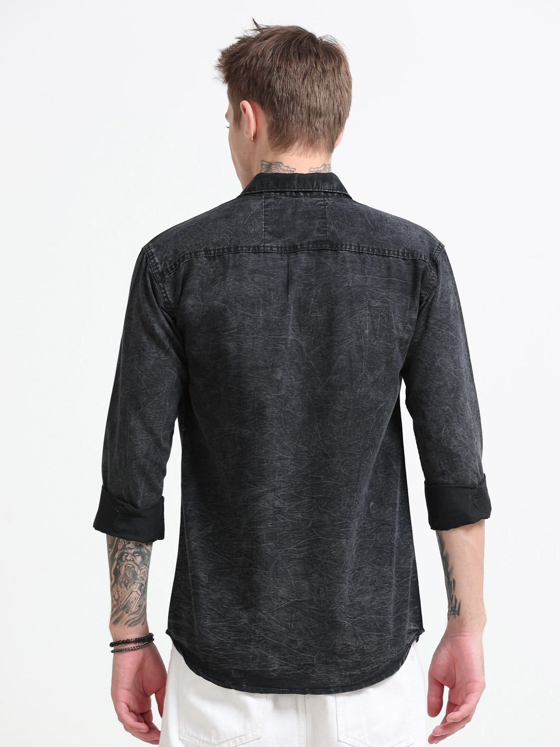 Image of AIDAN PAUL Men Washed Casual Black Shirt