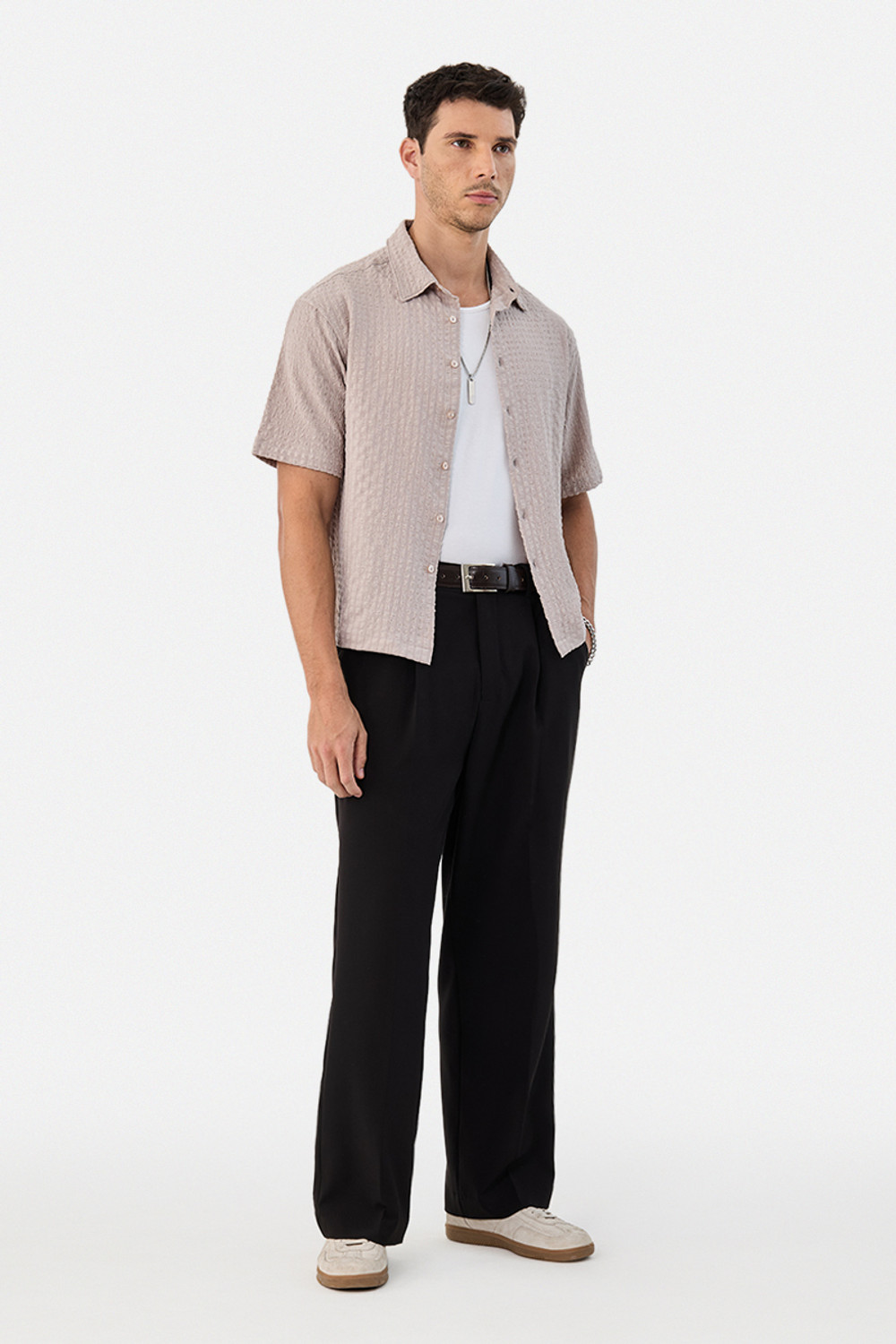 Image of Snitch Men Self Design Casual Beige Shirt