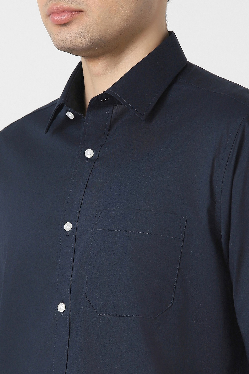 Image of PETER ENGLAND Men Solid Formal Dark Blue Shirt