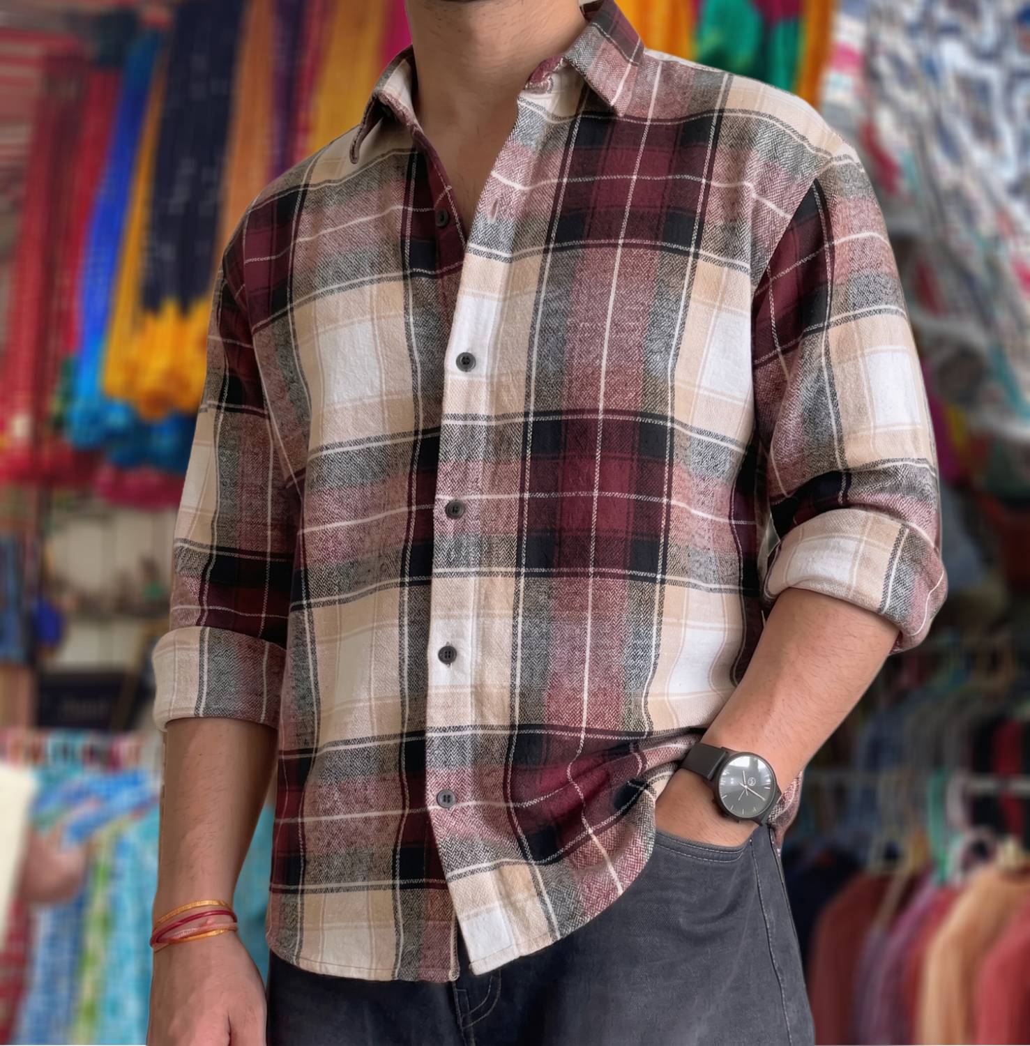 THE BRAVES MANUFACTURER Men Maroon Checkered Shirt - Image 1