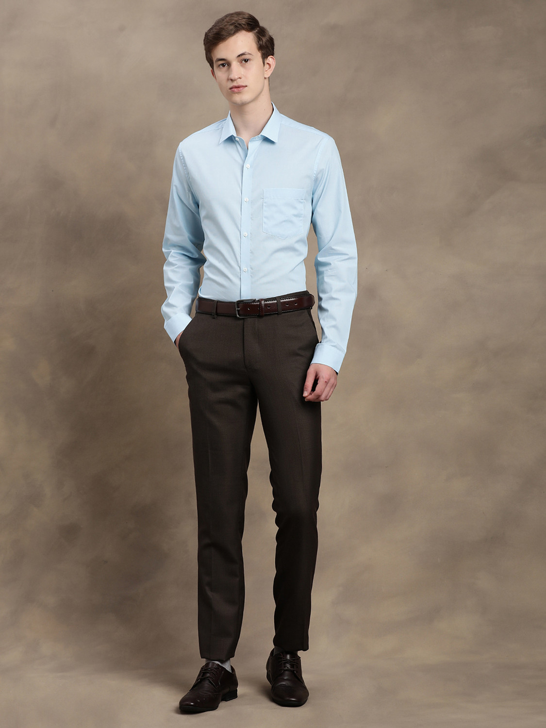 Image of TURTLE Men Solid Formal Light Blue Shirt