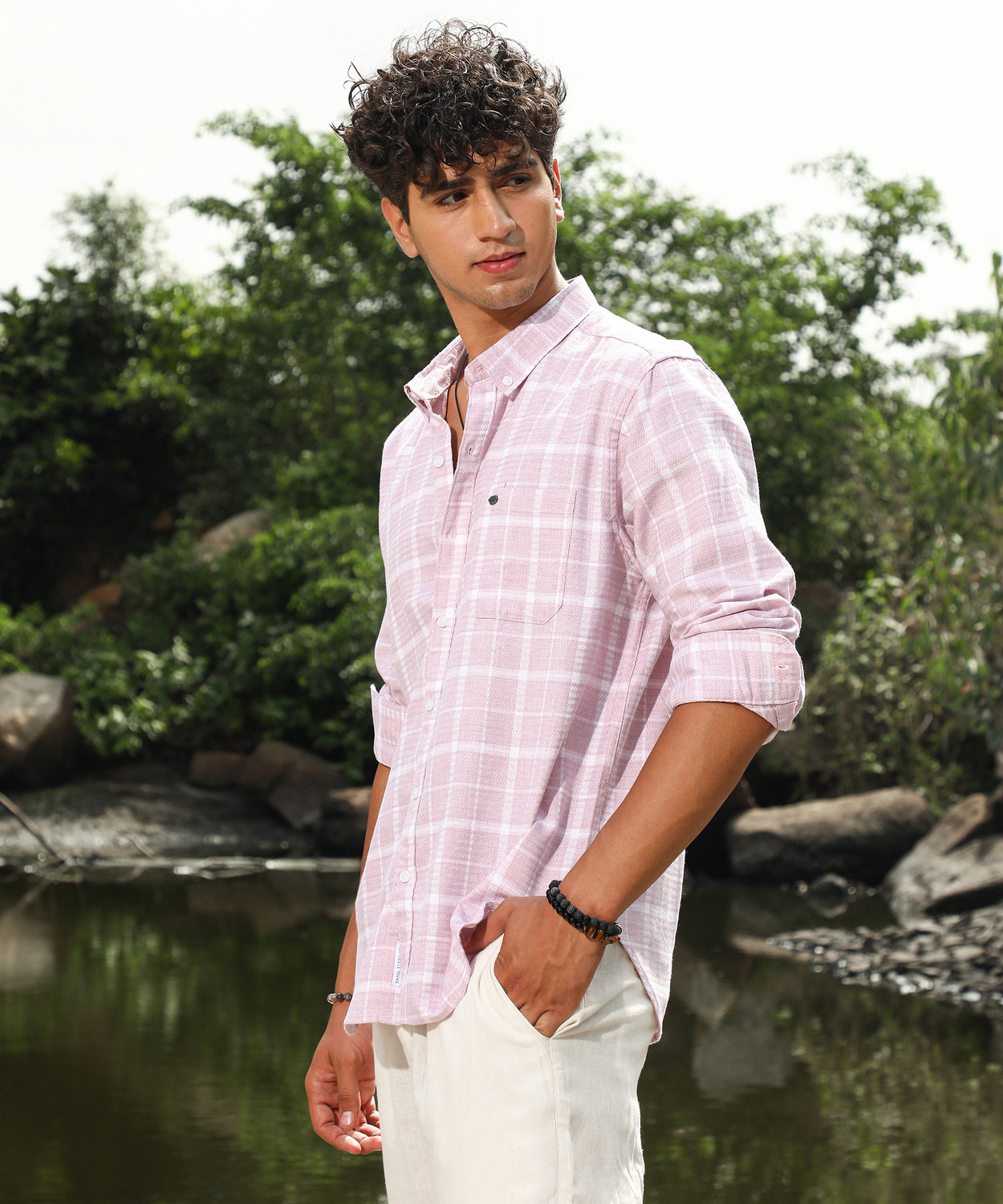 Image of CAMPUS SUTRA Men Checkered Casual Pink Shirt