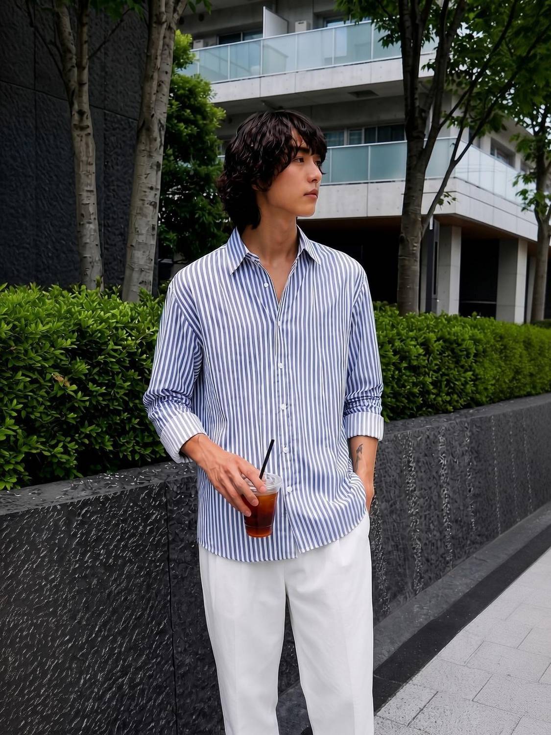 CAMBREEN Men Striped Casual Dark Blue, White Shirt