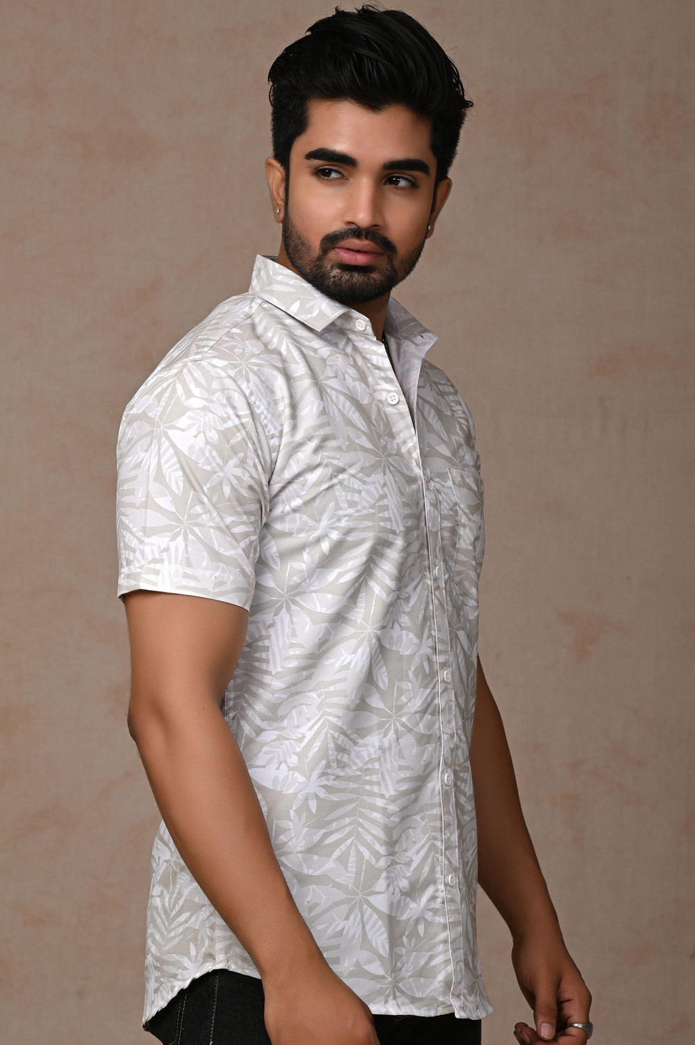 Image of Dargon Men Floral Print Casual Light Green Shirt