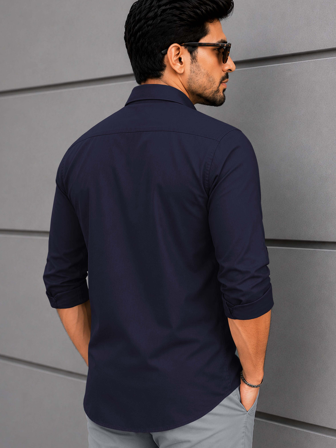 Image of VeBNoR Men Solid Casual Dark Blue Shirt