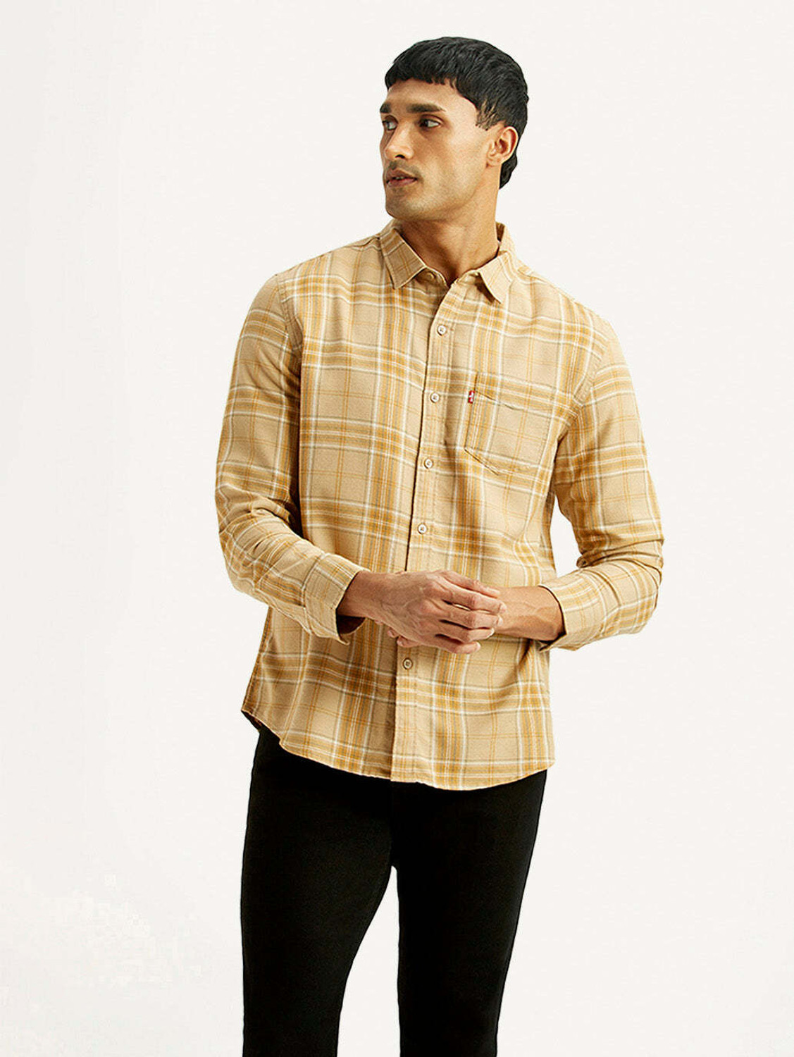 Image of LEVI'S Men Checkered Casual Beige Shirt