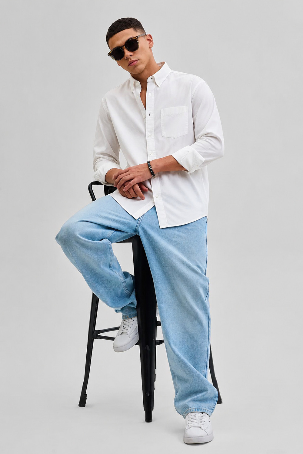Image of VAIDDO Men Solid Casual White Shirt