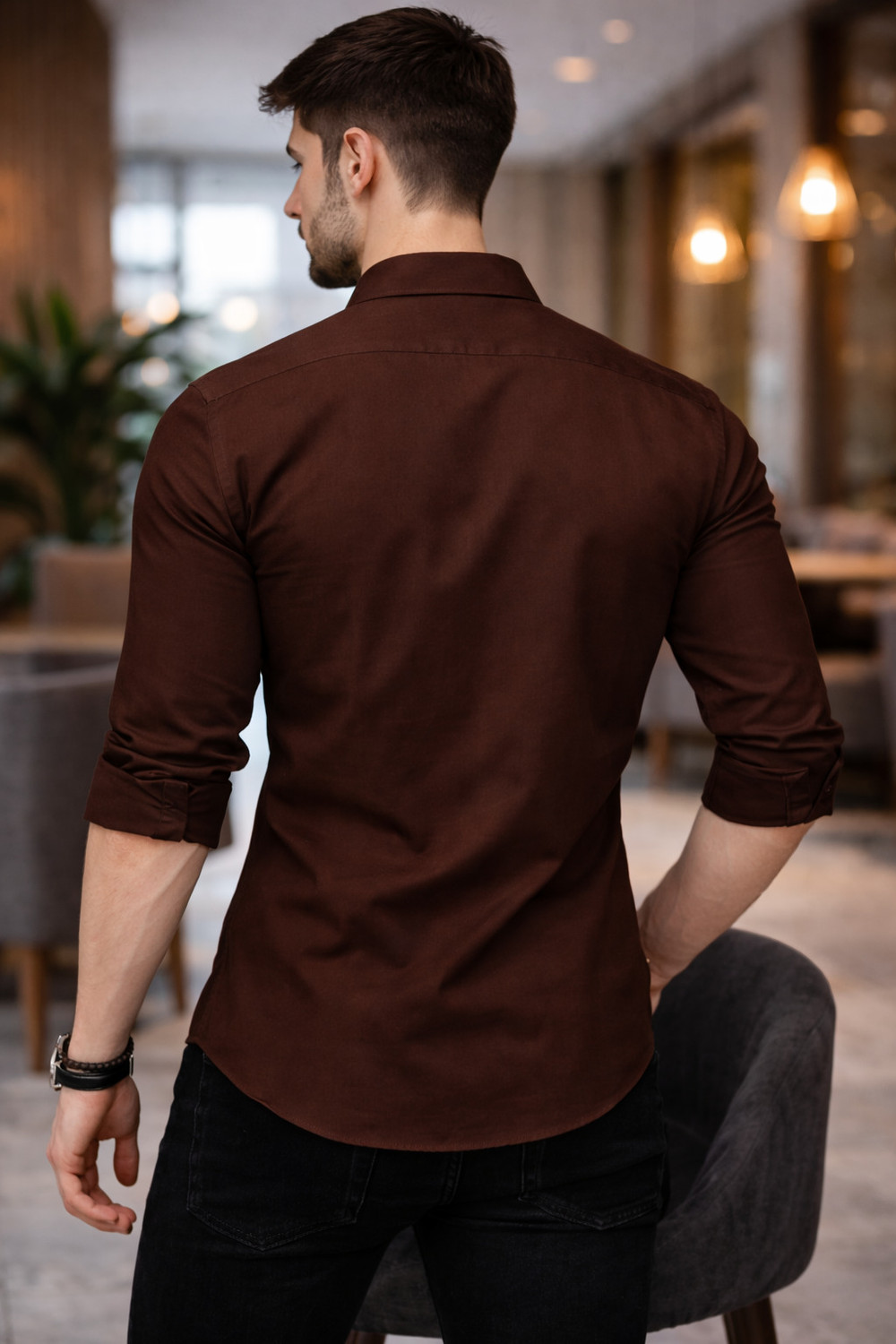 Image of BROCON Men Solid Casual Brown Shirt