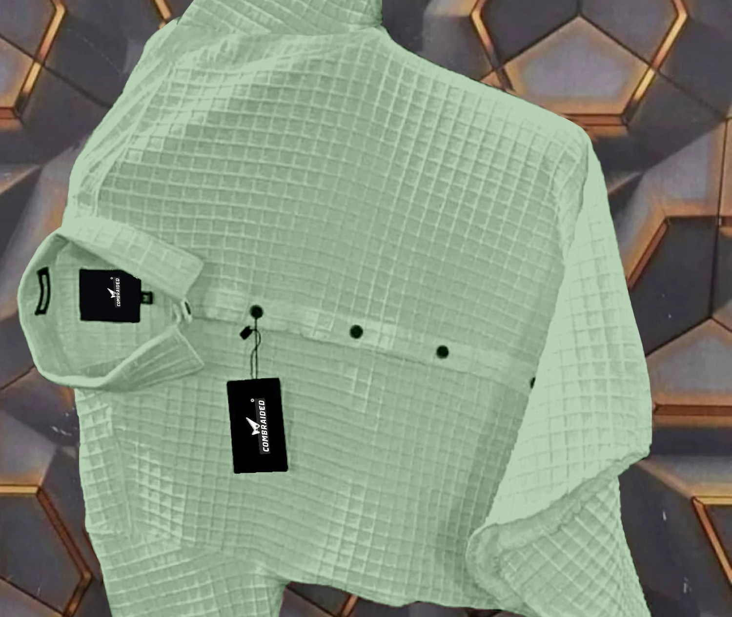 Image of COMBRAIDED Men Self Design Casual Green Shirt