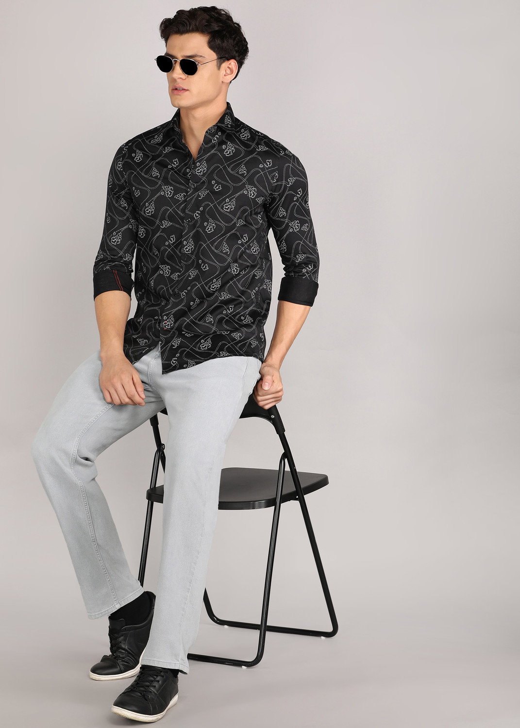 Image of KILLER Men Printed Casual Black Shirt