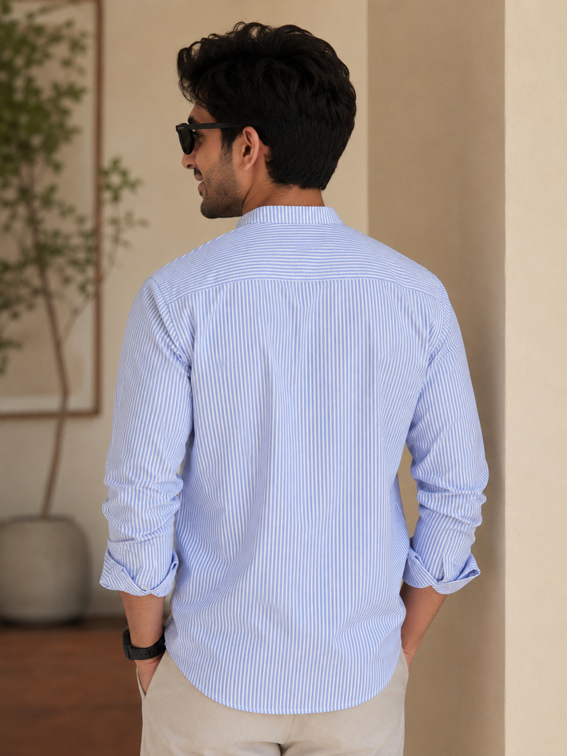 Image of ManlyAttire Men Striped Casual Blue Shirt