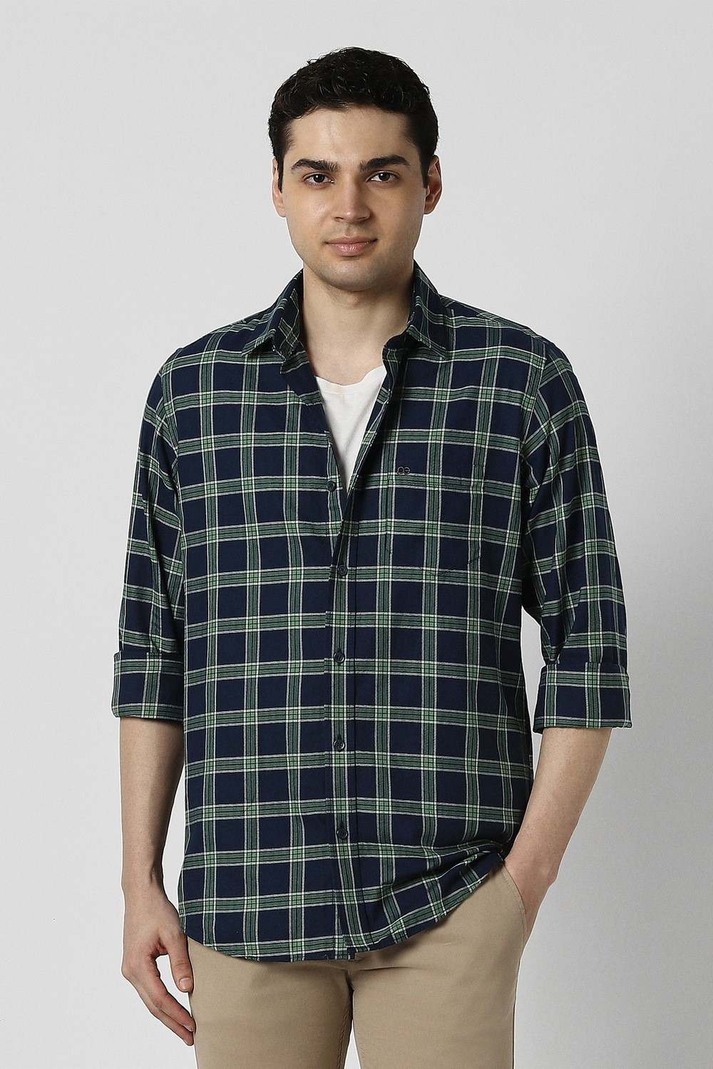 Image of PETER ENGLAND Men Checkered Casual Dark Blue Shirt
