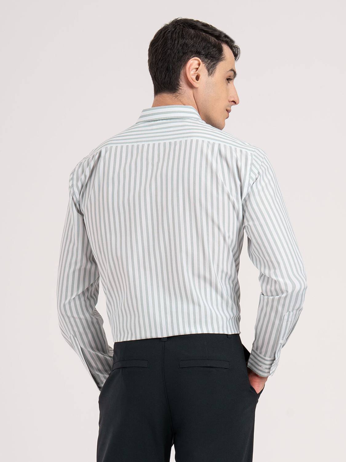 RED TAPE Men Striped Light Green, White Shirt - Image 4